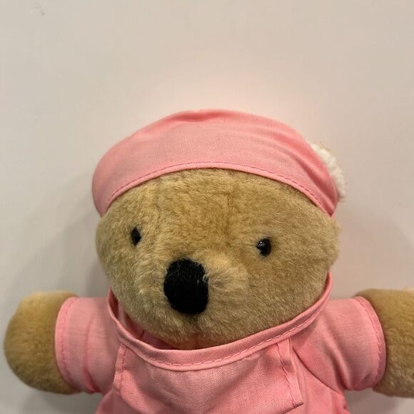 Dakin Dr Tina MD Surgeon Bear Plush Doctor Pink Scrubs Vintage 8” With Tags - Picture 3 of 7